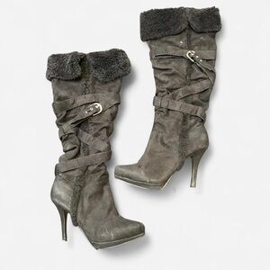 Rue21 Dark Gray Heeled Boots with Strap Detail